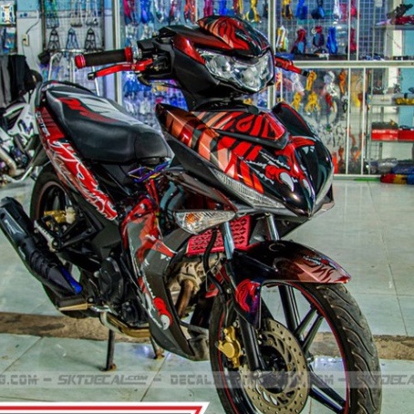 Gía sốc tem trùm xe exciter 150 đen đỏ lion  độ thiết kế team dán phủ decal xe máy giá rẻ đẹp