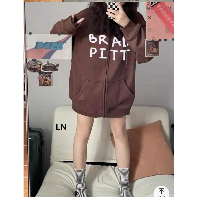 Áo khoác NỮ brad Chất nỉ cotton for thụng tay bồng Mũ 2 lớp xịn xò