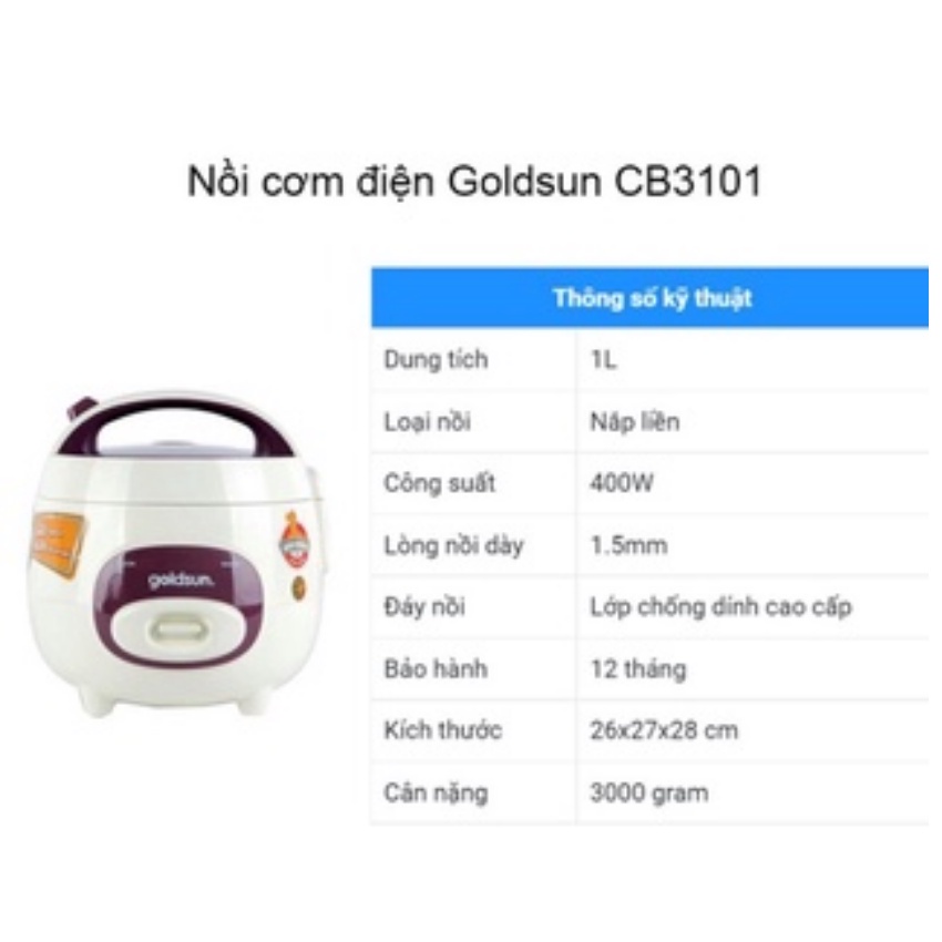 Nồi cơm điện Goldsun CB3101 nồi cơm mini 1L tiện lợi cho gia đình nhỏ lòng nối 3 lớp chống dính cao cấp hàng chính hãng