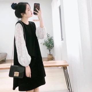 Váy freesize chất lụa hàn phối tay ren cao cấp mùa thu 50-70kg Váy bầu Đầm suông Đầm công sở