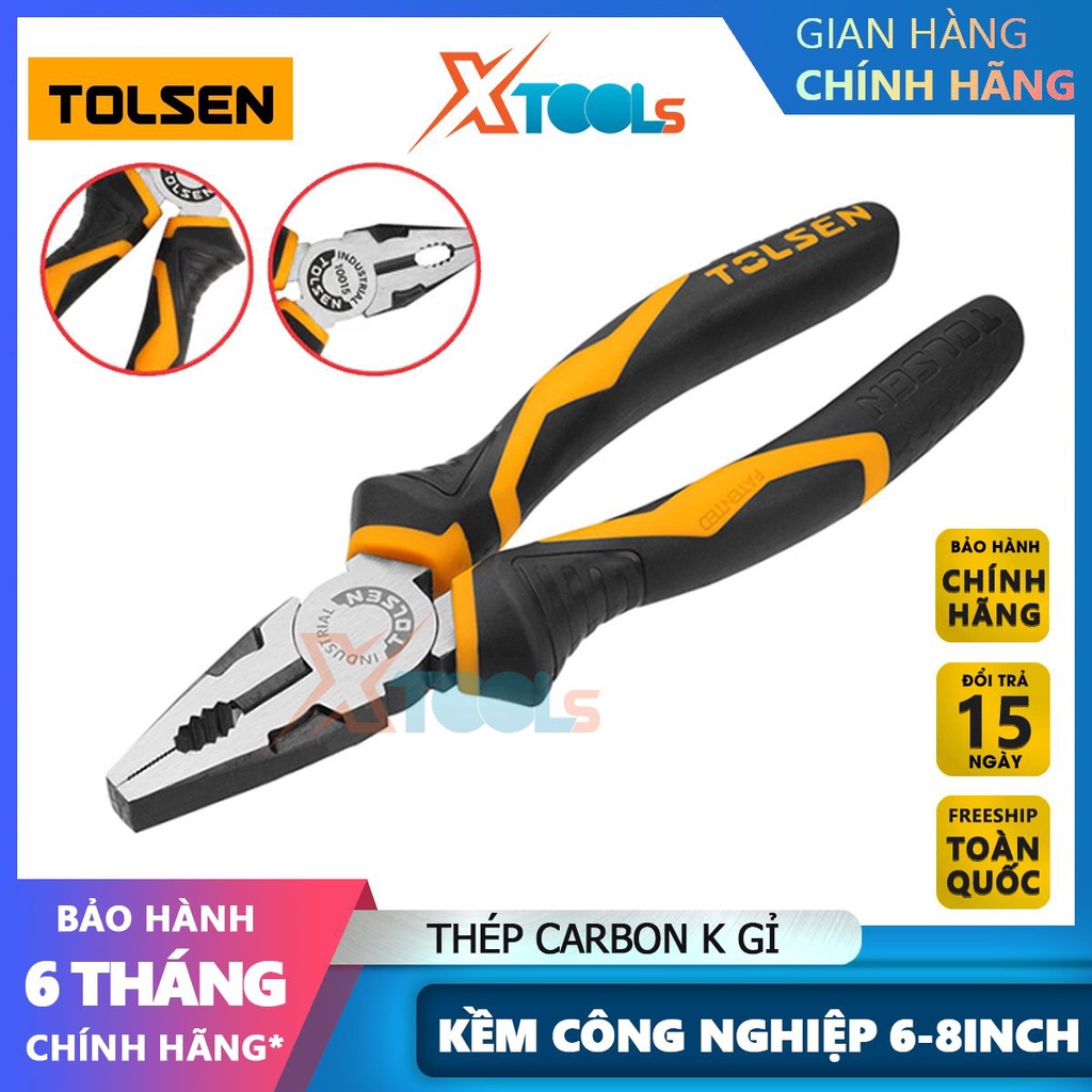 Kìm răng công nghiệp cao cấp TOLSEN 6&quot; 7&quot; 8'' (160mm, 180mm, 200mm) kềm răng chất liệu thép Cr-V [CHÍNH HÃNG][XTOOLS]