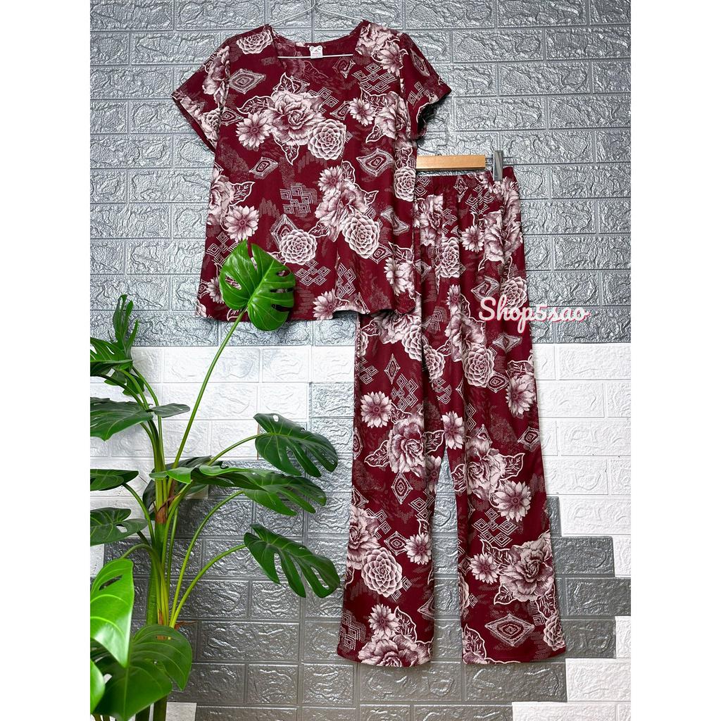 Đồ bộ trung niên, Bộ lanh mặc nhà SHOP5SAO chất lanh nhung cao cấp, tay ngắn quần dài [CÓ BIGSIZE] (50-80kg)