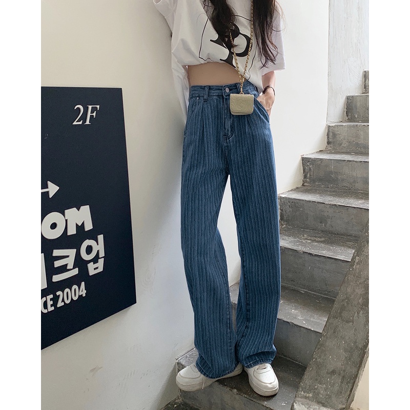 Quần Jeans Nữ Lưng Cao Ống Rộng Plus Size Thời Trang