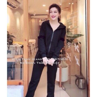 bộ nữ thể thao dài tay thu đông kéo khóa chữ d.a hai màu