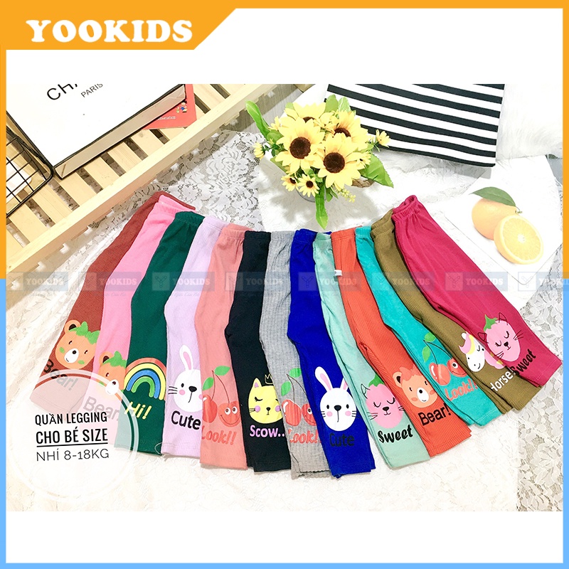 Quần legging cho bé gái YOOKIDS chất cotton và len tăm co giãn 4 chiều in hình mikey mặt thú họa tiết cho bé 1234 tuổi