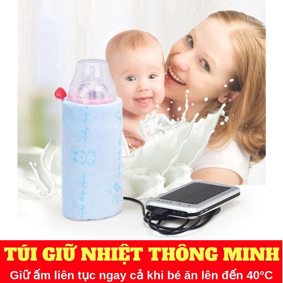 Túi ủ bình sữa hâm nóng giữ nhiệt thông minh sử dụng kết nối USB với máy tính, xạc dự phòng 2X MART