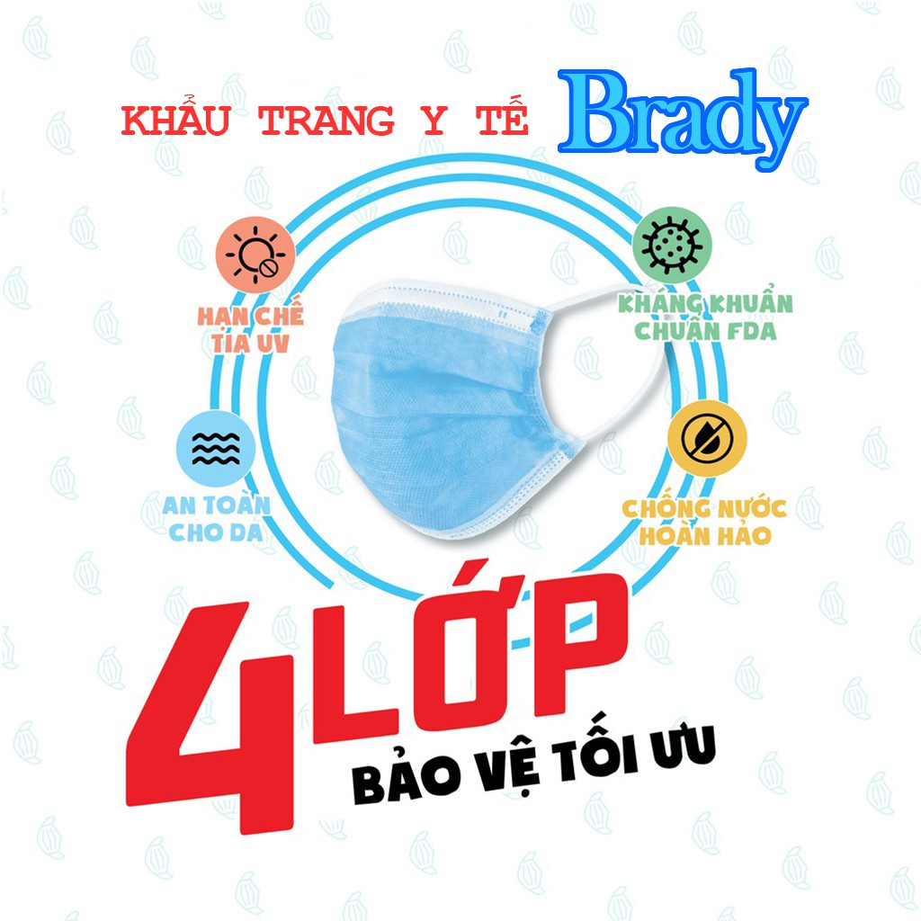 Khẩu Trang Y Tế 4 Lớp Giấy Kháng Khuẩn Hộp 50 Chiếc Khẩu Trang Y Tế Brady Kháng Khuẩn