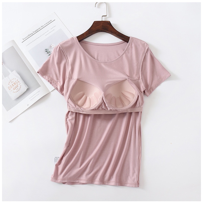 Áo Thun Thể Thao Tay Lửng Vải Cotton Nguyên Chất Có Miếng Lót Ngực Dành Cho Nữ Tập Yoga