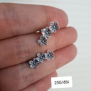Hoa tai bạc s925 hoa 5 cánh đá