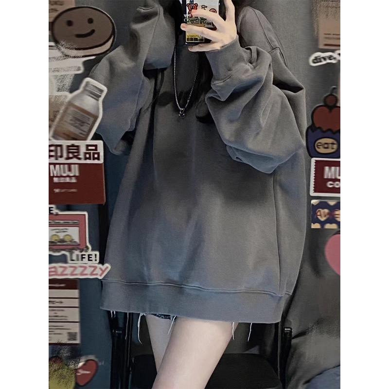 Áo sweater form rộng nữ màu xám 2022, áo nỉ sweater nữ hàng quảng châu