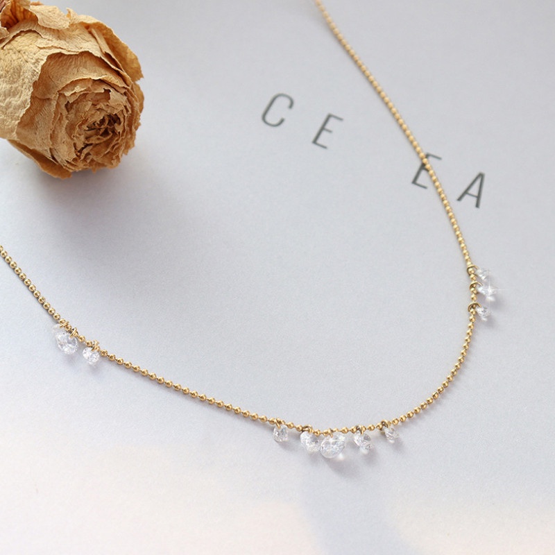 Dây Chuyền Bi Sợi Mảnh Đính Pha Lê Titan Ko Đen TT 3875