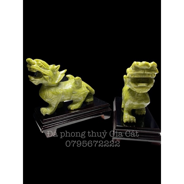 Cặp tỳ hưu đá xanh ngọc serpentine 20cm có kiểm định