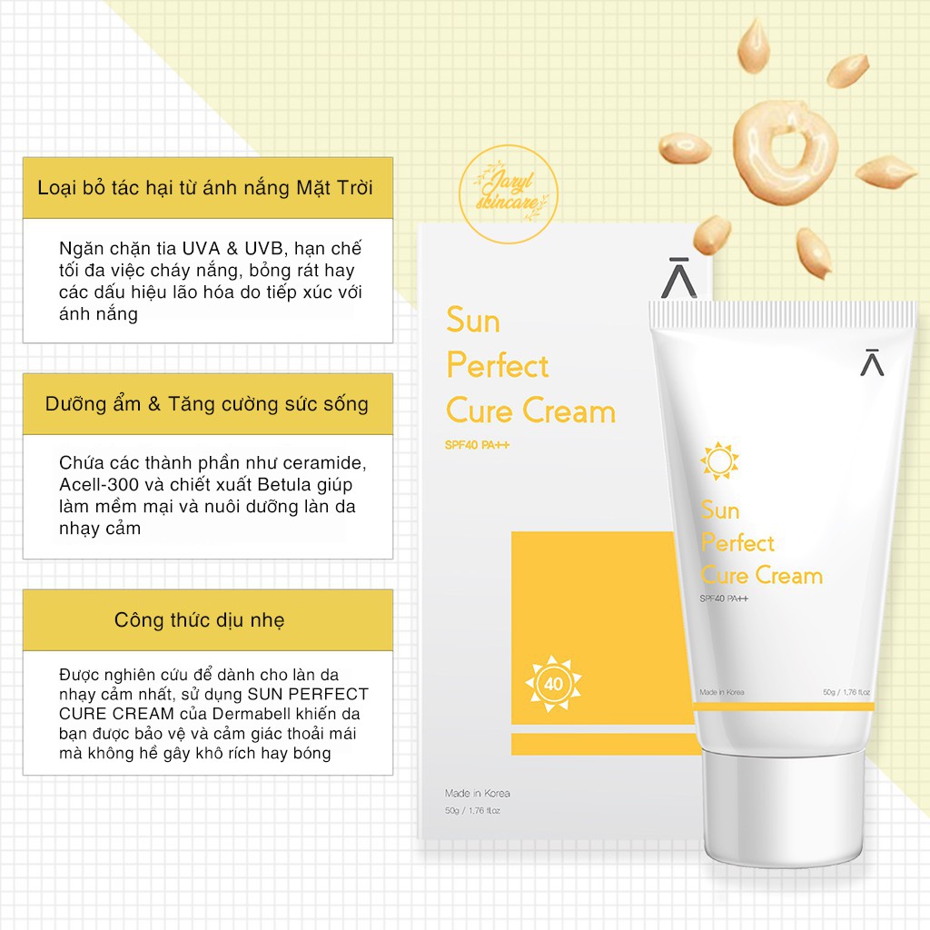 (Mẫu mới 2020) Kem chống nắng Dermabell SUN PERFECT CURE CREAM (SPF 40)