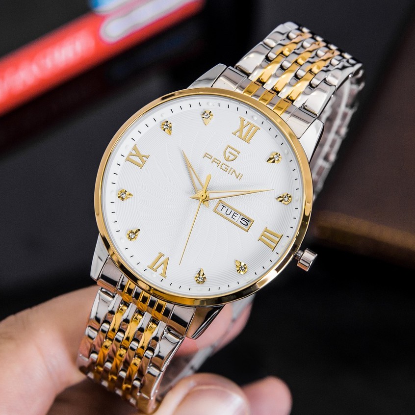 Đồng Hồ Nam PAGINI PA5588 Dây Thép Không Gỉ Cao Cấp Mặt Đính Đá - Kim Dạ Quang