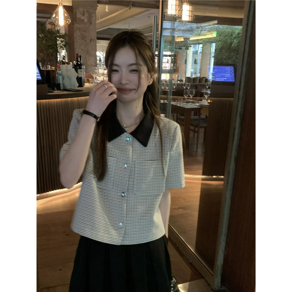 「 WELOVE1 」Áo Khoác Blazer Tay Ngắn Dáng Rộng Đa Năng Phối Màu Tương Phản Phong Cách Hàn Quốc Mới Cho Nữ