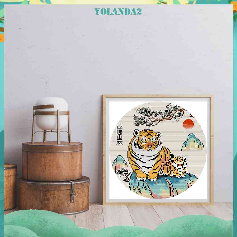 Tranh Thêu Chữ Thập 14CT DIY Hình Con Hổ Và Quả Thông