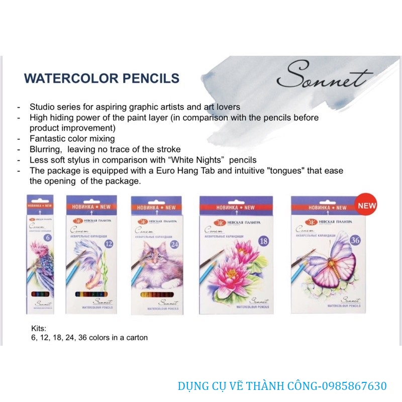 Chì màu nước SONNET - Bộ 6/12/18/24/36 Màu - Watercolour Pencils Soonet