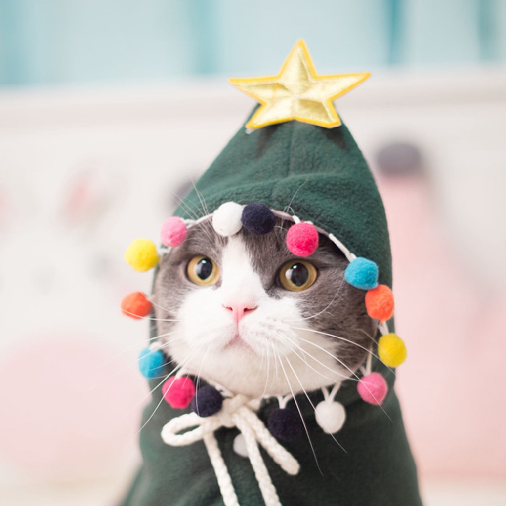 [well] Áo Choàng Cổ Tròn Mềm Mại Co Giãn Cao Có Dây Rút Hóa Trang Ngôi Sao Trang Trí Giáng Sinh Cho Thú Cưng / Mèo Cưng