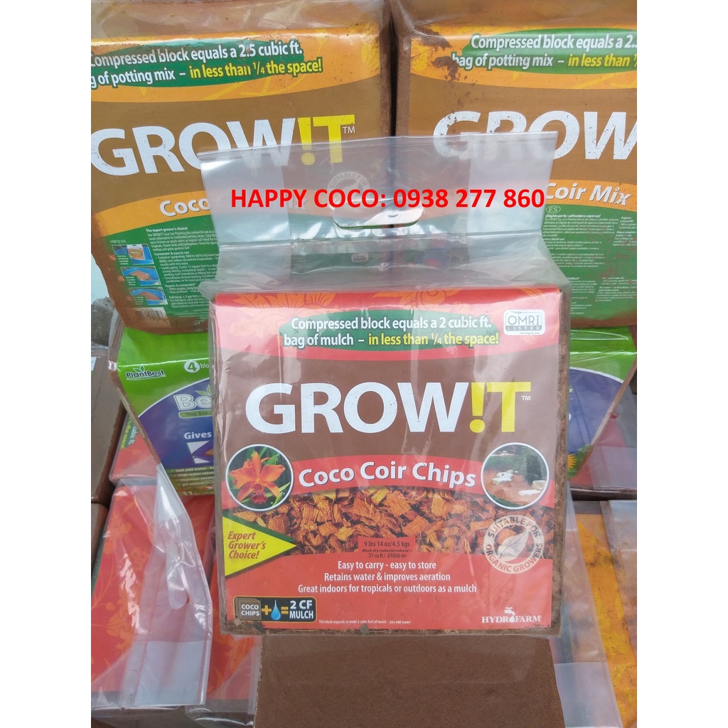 Xơ dừa miếng đóng kiện - GROW!T Coco Coir Chips - Hàng xuất khẩu Châu Âu, Mỹ, Canada - Giá thể trồng cây GROW !T