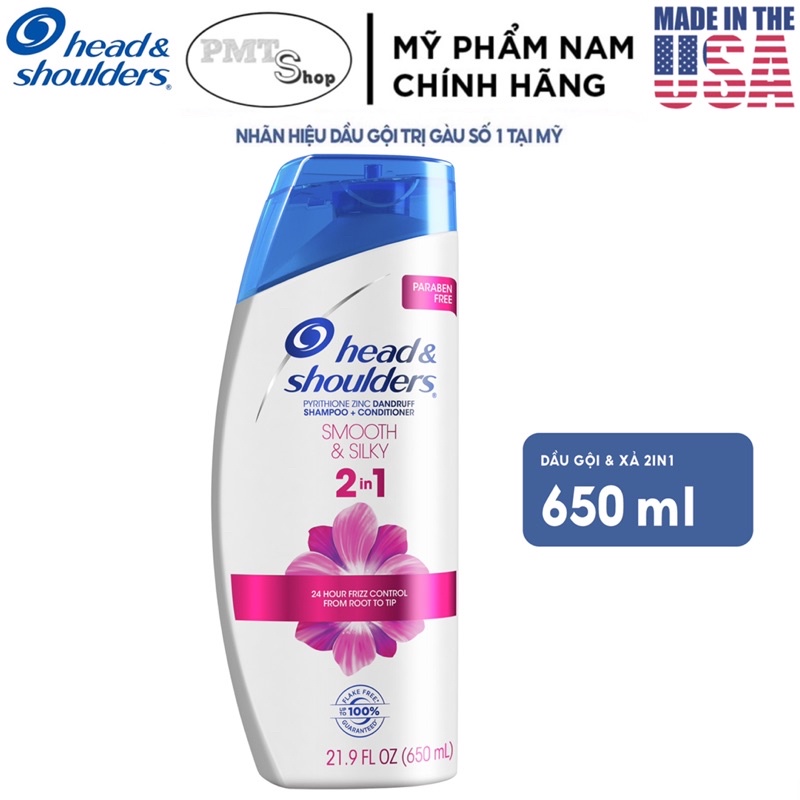 Dầu gội xả 2in1 Head &amp; Shoulders Mỹ 700ml Classic Dry Scalp Care Smooth &amp; Silky Pure Sport 650ml sạch gàu