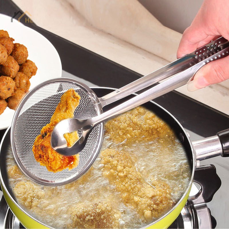 Leader New Steel Food Clip Snack Fryer Strainer BBQ Buffet Serving Tongs Fried Tong Frying Mesh Colander Filter Oil Drainer