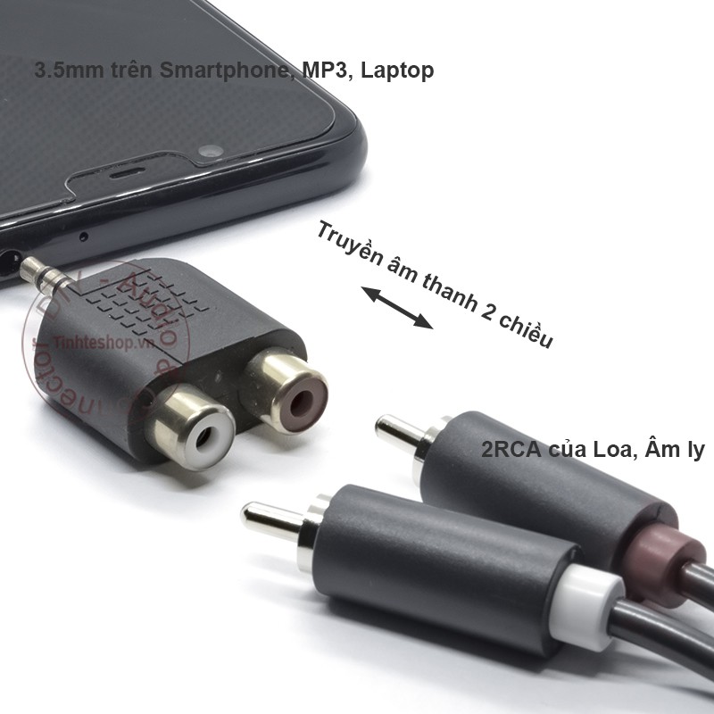Đầu chuyển 3.5 ra 2 RCA audio R+L 1 chiếc - 3.5mm male stereo to 2 RCA female adapter