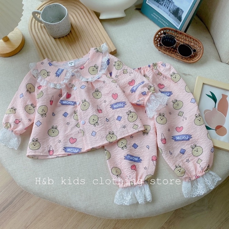 Bộ quần áo mặc nhà chất phối ren siêu xinh cho bé❤️Pijama dài bé gái