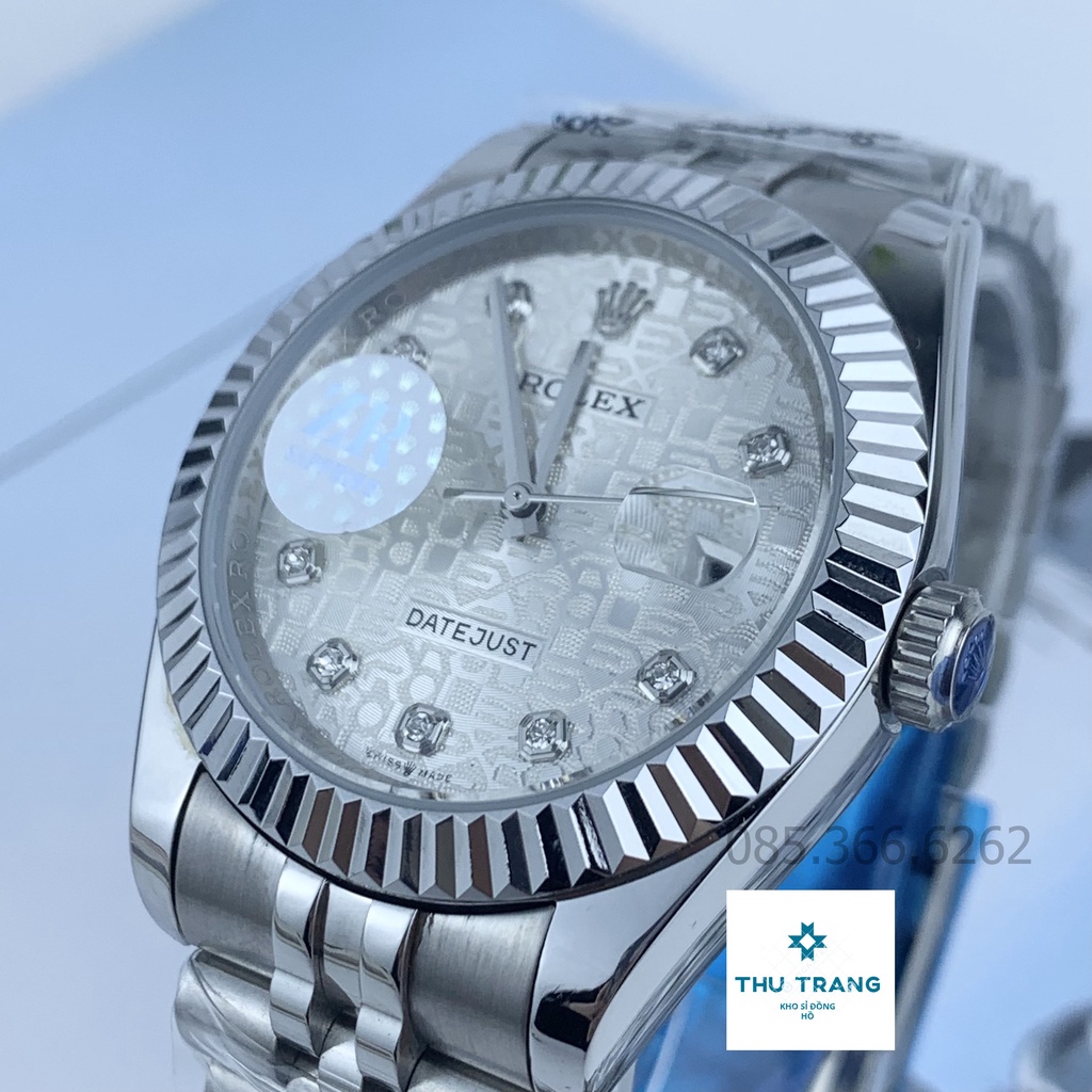 Đồng hồ nam Đồng hồ cơ Rolex Classic mặt 3D bản màu trắng dây thép trắng size 40-36mm