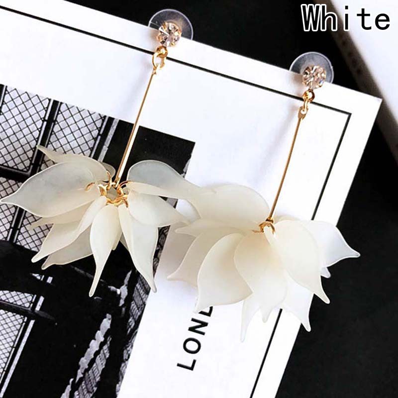 Khuyên tai tua rua hoa rơi dáng dài màu trơn thời trang cho nữ