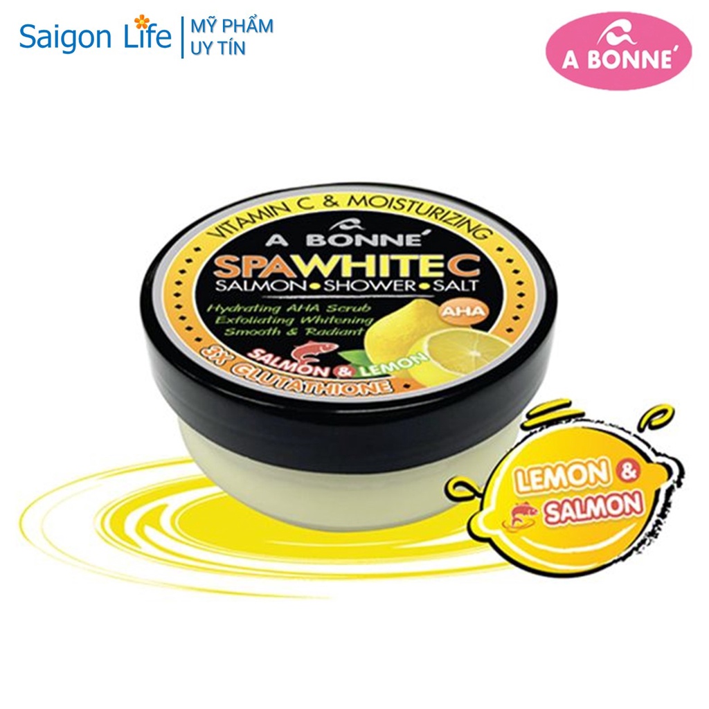 Muối Tắm Sữa Bò A Bonne Vitamin C, Cá Hồi Tẩy Tế Bào Chết, Làm Trắng Da A Bonne Spa White C Salmon Shower Salt 350g (Hũ)