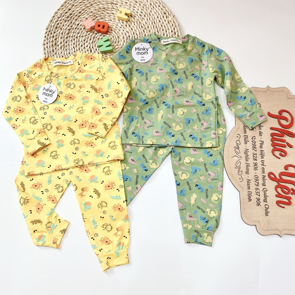 Bộ Dài Minky Mom Cotton 100 % In Họa Tiết Khỉ-Ngựa Vàng Cho Bé (SP001311)