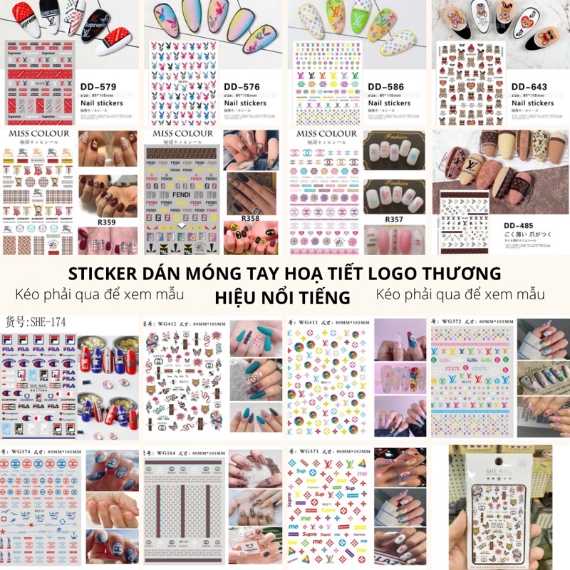 Sticker, hình dán móng tay hoạ tiết logo thương hiệu nổi tiếng trang trí móng tay nghệ thuật nail