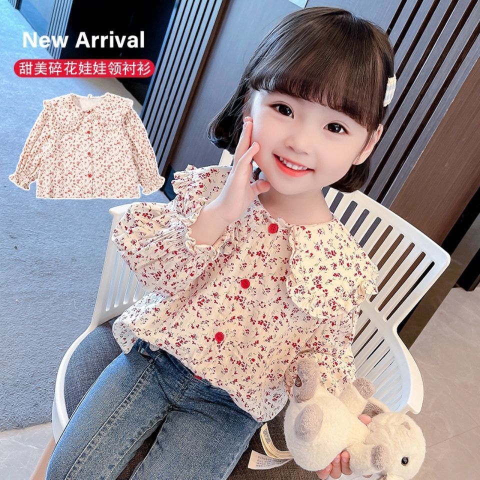 Áo Sơ Mi Cotton Cổ Búp Bê In Họa Tiết Hoa Nhí Xinh Xắn Thời Trang Phong Cách Hàn Quốc 2023 Cho Bé