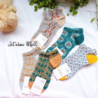 Tất , vớ Hàn Quốc người lớn cổ ngắn thêu vintage