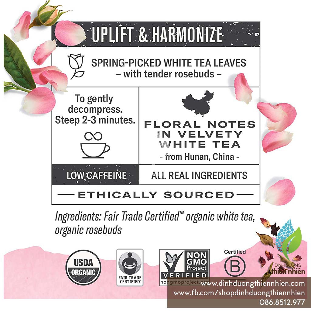 Bạch Trà Hữu Cơ Kết Hộp Cùng Nụ Hoa Hồng Hữu Cơ Numi Organic White Tea & Rose Buds