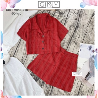 Set chân váy caro áo croptop th043 | ginny.vn