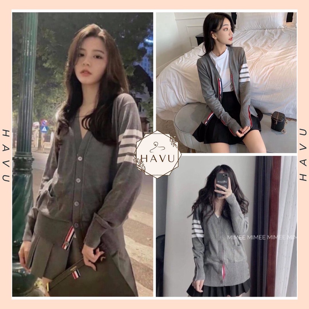 Áo khoác cardigan dài tay kẻ 4 vạch chất tăm - Jacket học sinh trẻ trung basic, thiết kế hot trend, phong cách hàn quốc