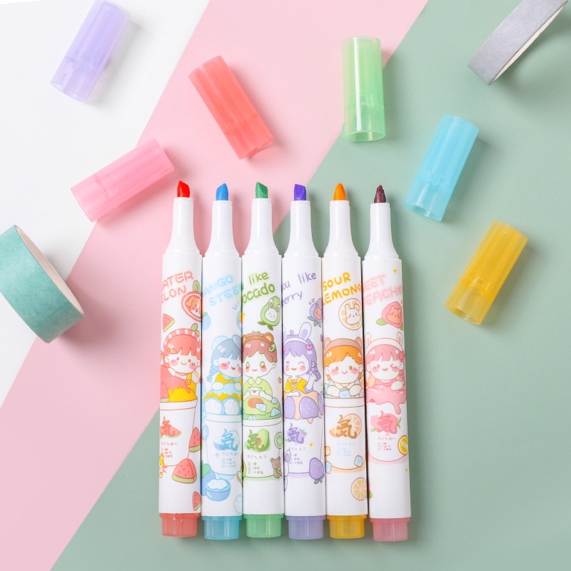 |05 mẫu mới| Bộ 06 bút dạ quang Vience highlight siêu hot 2 tông Retro morandi xinh xắn bút đánh dấu ghi nhớ