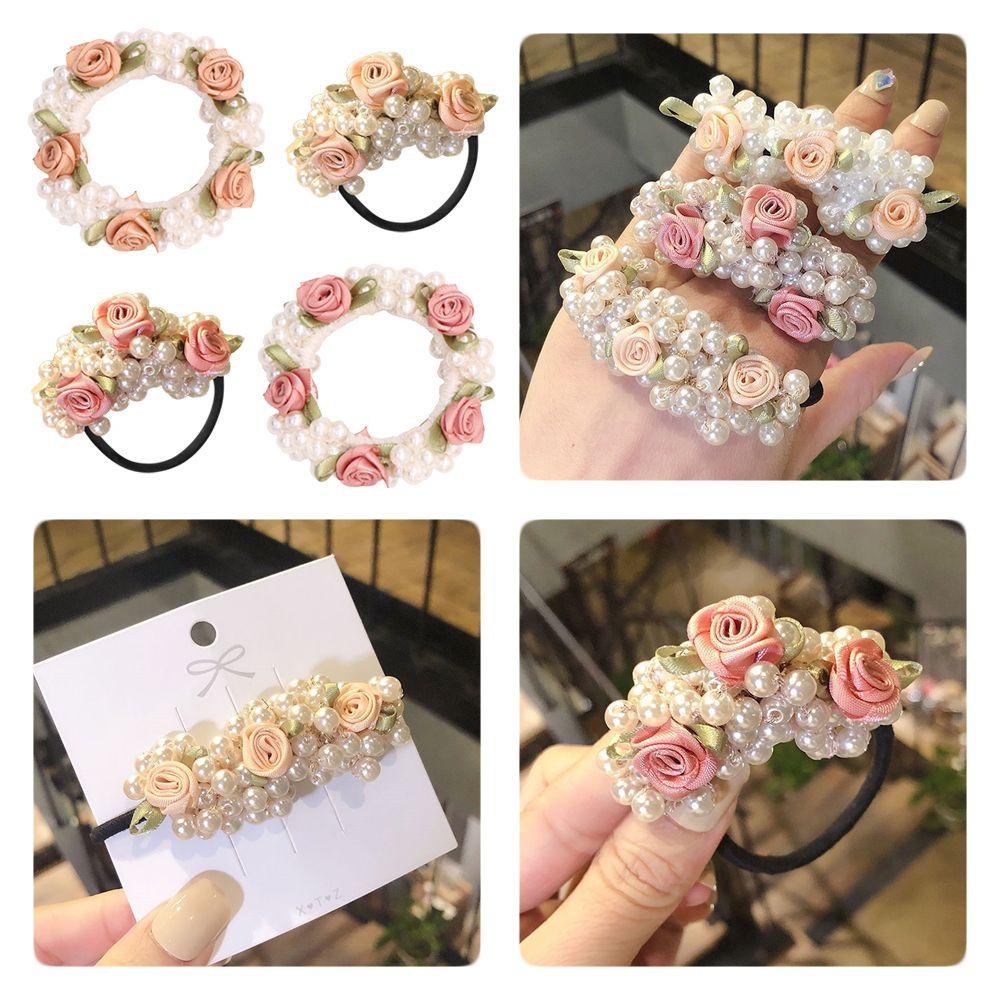 Dây Cột Tóc Đuôi Ngựa Co Giãn Đính Hoa Hồng Xinh Xắn