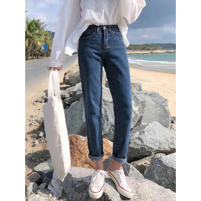 Quần slim baggy jeans đậm ulzzang kèm ảnh thật