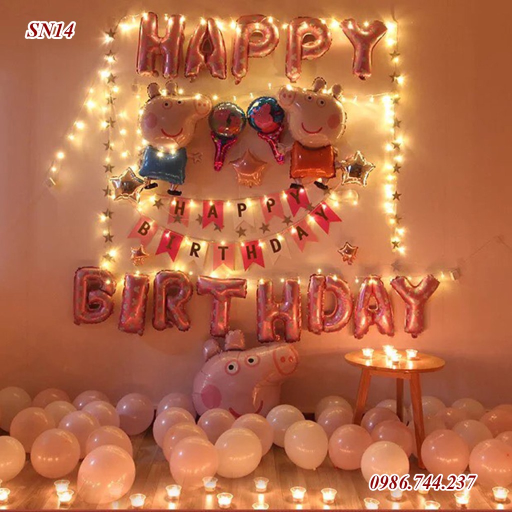 Set Bóng Happy Birthday Cho Bé Tuổi Heo Nhiều Mẫu