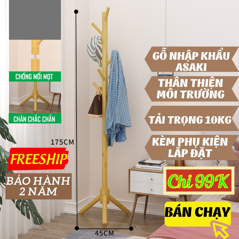 Cây Treo Quần Áo Đứng Bằng Gỗ Standing Hanger,Kệ Sào Treo Đồ Đứng Nội Thất Phong Cách Hàn Quốc PAPAA.HOME