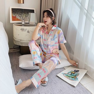 Đồ bộ Pyjama lụa, đồ bộ Pijama lụa nữ quần dài (Gấu hồng)
