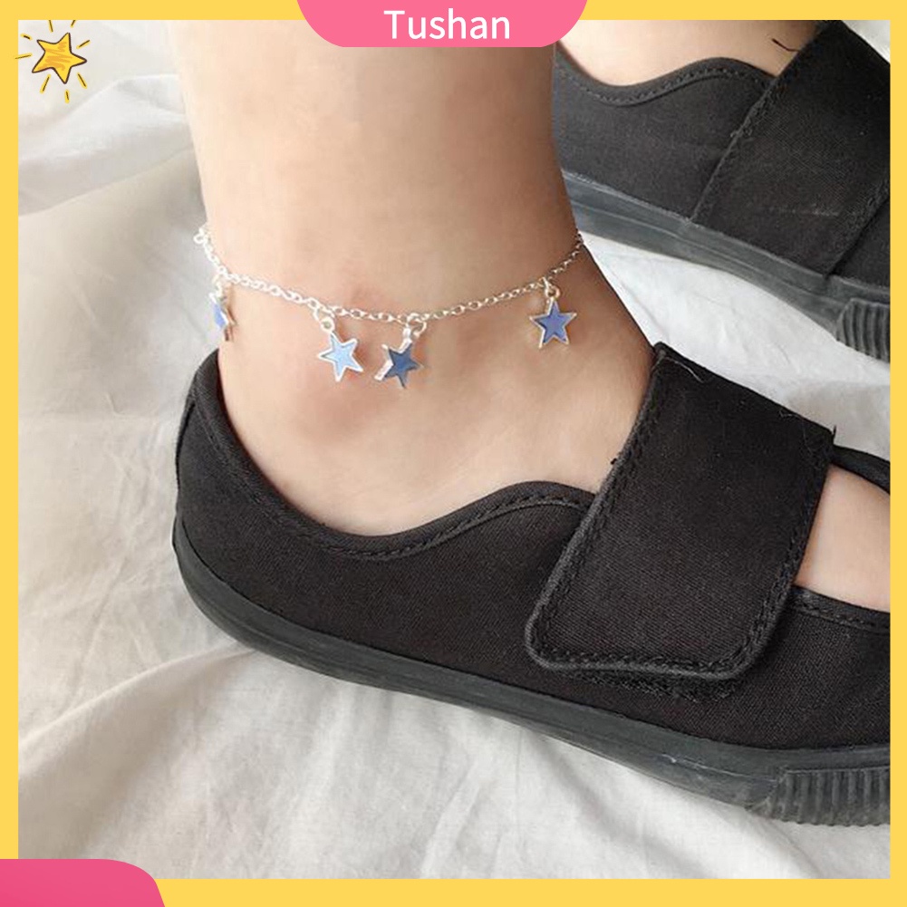 TUSH_Fashion Unisex Blue Fluorescent Pentagonal Star Tassel Beach Anklet Bracelet