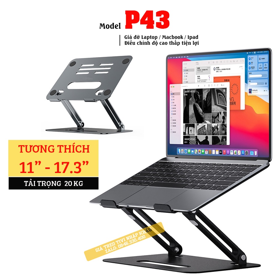 Giá đỡ Laptop - Surface - Tablet bằng nhôm P43 / P43S 11 - 17.3 Inch - Đế tản nhiệt nâng Macbook - máy tính bảng - Ipad