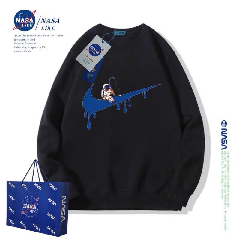 Áo Sweater Thể Thao Cổ Tròn Dáng Rộng In Logo NASA Thời Trang Mùa Thu Cho Cặp Đôi