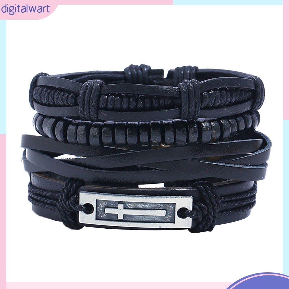 Bộ 4 vòng tay giả da nhiều lớp sành điệu cho nam