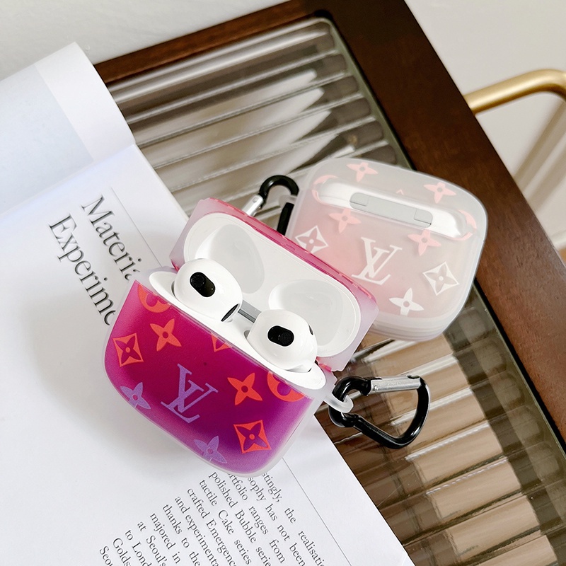 Vỏ Bảo Vệ Hộp Sạc Tai nghe không dây Airpods1 2 3 Pro Bằng Silicon TPU Màu Gradient In Logo Sang Trọng Kèm Móc Khóa
