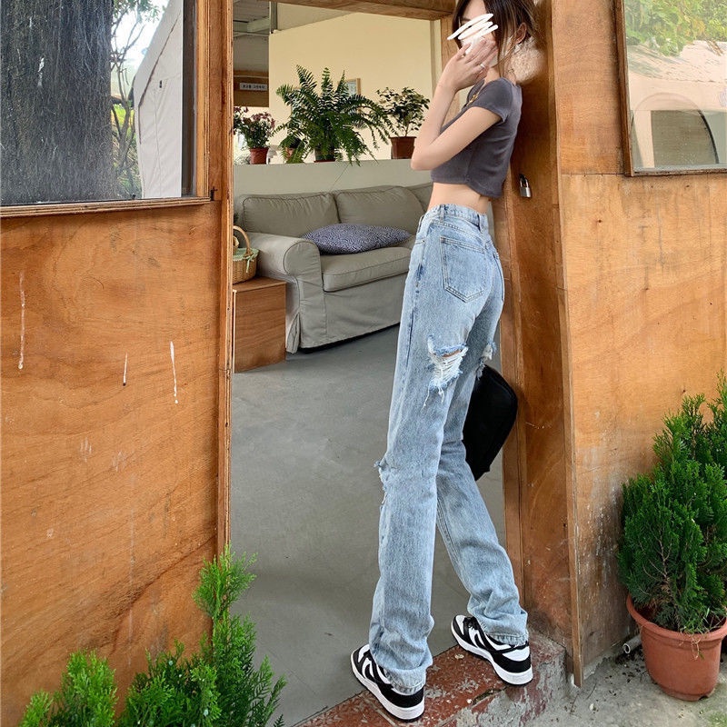 JSC Quần Jeans Nữ Lưng Cao Rách Gối Thời Trang