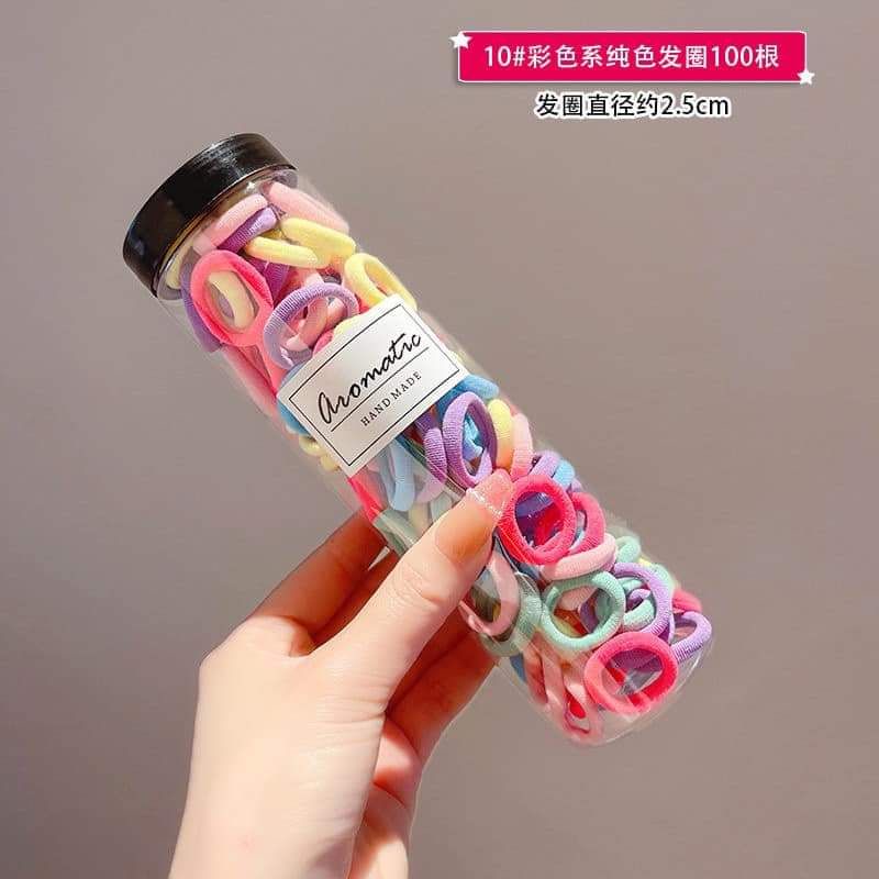 Hộp 100 dây chun cột tóc ống nhiều màu dễ thương